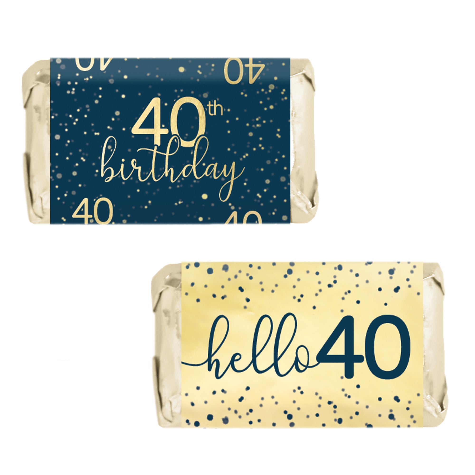 Navy Blue and Gold 40th Birthday Hershey's® Miniatures Candy Bar Wrappers Stickers